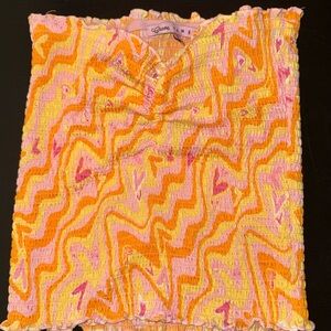 Orange Pink Yellow Strapless top